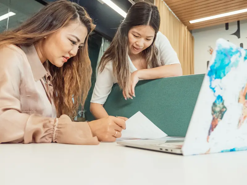 Adult learner reviewing university top-up programme options with an adviser
